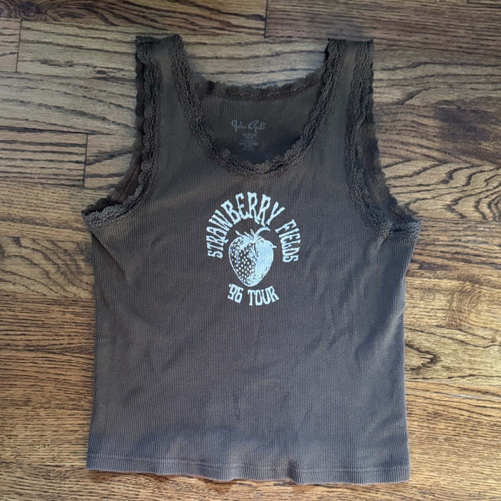 Brandy Melville Brown Strawberry Graphic Tank Top